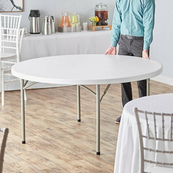 Lancaster Table & Seating 60'' Round Heavy-Duty Granite White Plastic Folding Table 384YCZ60RND